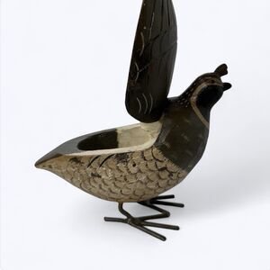 Palecek Quail Hinged Hidden Box Carved Hand Painted Folk Art Metal Legs Rustic